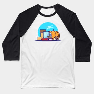 Hot Tea with Book and Pumpkin Cartoon Vector Icon Illustration Baseball T-Shirt